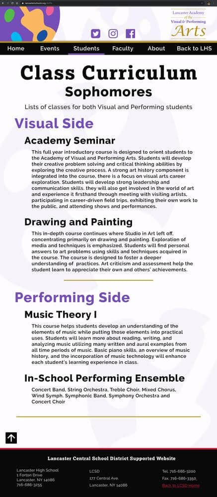 student curriculum page